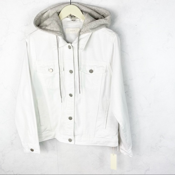 [Blank NYC] White Hooded Denim Jean Jacket - Picture 1 of 2